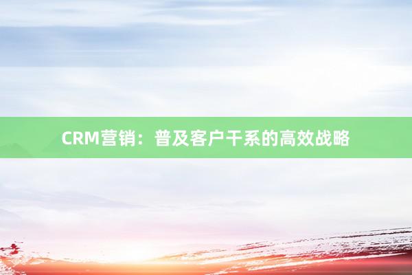 CRM营销：普及客户干系的高效战略